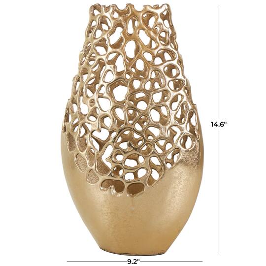 15" Gold Aluminum Vase with Freeform Open Lattice